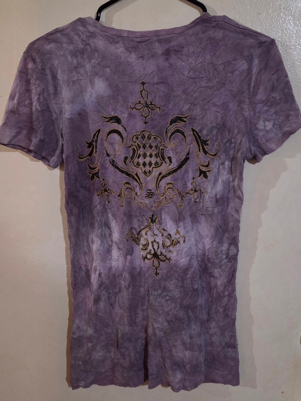 Y2K Sledge USA Women's Purple Crinkle Tie-Dye Grunge T-Shirt Size L Fits M